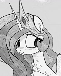 Size: 1249x1553 | Tagged: safe, artist:kqaii, derpibooru import, princess celestia, alicorn, pony, black and white, bust, cute, cutelestia, female, grayscale, mare, monochrome, portrait, sketch, solo