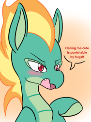 Size: 1536x2048 | Tagged: safe, artist:larrykitty, derpibooru import, part of a set, tianhuo, dragon, hybrid, longma, them's fightin' herds, blushing, cute, dialogue, solo, tianhuaww