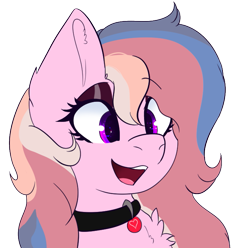 Size: 701x694 | Tagged: safe, artist:naaltive, derpibooru import, oc, oc only, oc:alluring gaze, earth pony, pony, chest fluff, choker, clothes, eyeshadow, female, happy, makeup, mare, open mouth, open smile, simple background, smiling, solo, transparent background