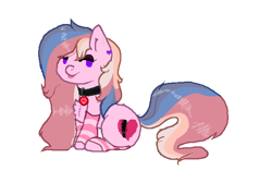 Size: 626x420 | Tagged: safe, artist:naaltive, derpibooru import, oc, oc:alluring gaze, earth pony, :p, chibi, choker, clothes, ear piercing, earring, eyeshadow, jewelry, leg warmers, makeup, ms paint, piercing, simple background, sitting, tongue out, white background