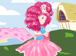 Size: 2812x2068 | Tagged: safe, artist:squeezemelittle, derpibooru import, bubble berry, pinkie pie, human, bubblepie, female, hug, humanized, male, one eye closed, r63 shipping, redraw, rule 63, self ponidox, selfcest, shipping, straight, tongue out, wink