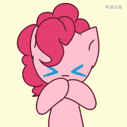 Size: 720x720 | Tagged: safe, artist:starflashing twinkle, derpibooru import, pinkie pie, earth pony, animated, blowing a kiss, chinese, cute, diapinkes, ears, eyes closed, floppy ears, gif, heart, open mouth, simple background, solo