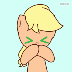 Size: 720x720 | Tagged: safe, artist:starflashing twinkle, derpibooru import, applejack, earth pony, animated, blowing a kiss, chinese, cute, gif, hatless, heart, jackabetes, missing accessory, simple background, solo