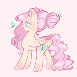 Size: 700x700 | Tagged: safe, artist:grinnreaperr, derpibooru import, fluttershy, butterfly, pegasus, pony, alternate hairstyle, no pupils, simple background, solo