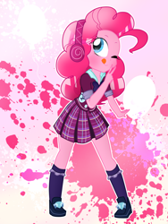 Size: 1920x2560 | Tagged: safe, artist:lorepeepsblue, derpibooru import, pinkie pie, equestria girls, ;p, clothes, crystal prep academy uniform, one eye closed, pigeon toed, school uniform, solo, tongue out