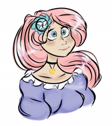 Size: 1822x2048 | Tagged: safe, artist:thechaoticboop, derpibooru import, fluttershy, human, choker, clothes, dress, flower, flower in hair, humanized, solo