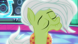 Size: 1920x1080 | Tagged: safe, derpibooru import, screencap, granny smith, earth pony, pony, grannies gone wild, eyes closed, female, hair flip, loose hair