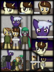 Size: 1750x2333 | Tagged: safe, artist:99999999000, derpibooru import, oc, oc only, oc:firearm king, oc:li anna, oc:mar baolin, oc:zhang cathy, earth pony, pegasus, pony, unicorn, comic:new guy, comic, female, glasses, iguana, male