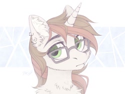 Size: 1200x900 | Tagged: safe, artist:vird-gi, derpibooru import, oc, oc only, pony, unicorn, chest fluff, ear piercing, earring, glasses, jewelry, looking at you, piercing, solo