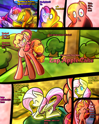 Size: 2400x3000 | Tagged: safe, artist:keytee-chan, derpibooru import, applejack, fluttershy, pinkie pie, rainbow dash, oc, oc:rainbow cupcake, earth pony, pegasus, comic:the great big fusion remake, fusion