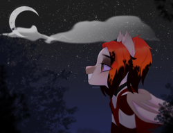 Size: 1280x985 | Tagged: safe, artist:azaani, derpibooru import, oc, oc only, bat pony, pony, bat pony oc, bat wings, clothes, female, forest, hoodie, mare, moon, night, solo, sweater, turtleneck, wings