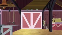 Size: 1280x720 | Tagged: safe, derpibooru import, screencap, the big mac question, applejack's barn, background, bell, liminal space, no pony, scenic ponyville, sweet apple acres