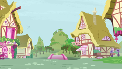 Size: 1280x720 | Tagged: safe, derpibooru import, screencap, bird, the big mac question, background, bridge, no pony, ponyville, scenic ponyville