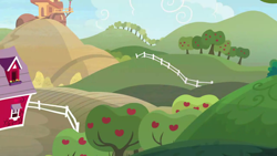 Size: 1280x720 | Tagged: safe, derpibooru import, screencap, the big mac question, apple, apple tree, background, hill, no pony, scenic ponyville, sweet apple acres, tree