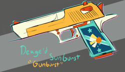 Size: 2166x1248 | Tagged: artist needed, source needed, safe, derpibooru import, sunburst, desert eagle, gun, transformation, weapon