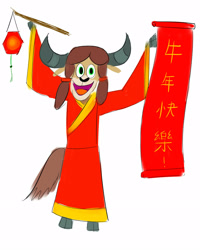 Size: 1280x1600 | Tagged: safe, artist:horsesplease, yona, anthro, bipedal, chinese, chinese new year, hanfu, robes
