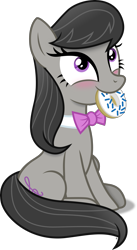 Size: 2027x3703 | Tagged: safe, artist:anime-equestria, derpibooru import, octavia melody, earth pony, pony, blushing, bowtie, cute, donut, female, food, happy, mare, mouth hold, simple background, sitting, smiling, solo, tavibetes, transparent background, vector