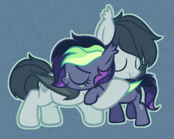 Size: 830x660 | Tagged: safe, artist:equmoria, derpibooru import, oc, oc only, oc:swamp flower, oc:tacca chantrieri, bat pony, base used, bat pony oc, cute, duo, eyes closed, female, filly, freckles, hug, mare, mother and child, mother and daughter, parent and child, smiling