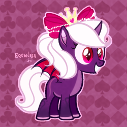 Size: 700x700 | Tagged: safe, artist:equmoria, derpibooru import, oc, oc only, oc:erinia, alicorn, bat pony, bat pony alicorn, base used, bat pony oc, bat wings, bow, female, filly, grin, hair bow, horn, princess, smiling, solo, wings