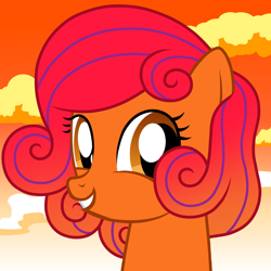 Size: 800x800 | Tagged: safe, artist:jennieoo, derpibooru import, oc, oc:connie crimson, earth pony, pony, bust, happy, portrait, smiling, solo, sunset