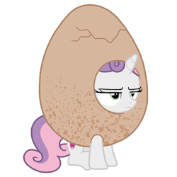 Size: 768x768 | Tagged: safe, artist:goldendaisies, derpibooru import, sweetie belle, pony, unicorn, forever filly, clothes, costume, cutie mark, egg, egg costume, eggbelle, female, filly, frown, lidded eyes, simple background, sitting, sweetie belle is not amused, the cmc's cutie marks, transparent background, unamused, vector