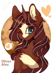 Size: 720x1014 | Tagged: safe, artist:aleuoliver, derpibooru import, oc, oc only, pony, unicorn, bust, chest fluff, ear fluff, ears, heart, horn, one eye closed, pictogram, solo, unicorn oc, wink