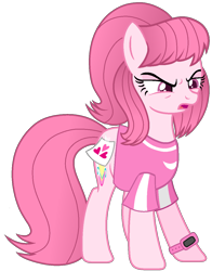 Size: 964x1227 | Tagged: safe, artist:guruyunus17, derpibooru import, oc, oc only, oc:annisa trihapsari, earth pony, pony, alternate hairstyle, angry, base used, bedroom eyes, clothes, female, heart, mare, open mouth, pink body, pink hair, simple background, solo, suspicious, transparent background, unamused, vector, watch