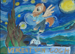 Size: 2338x1700 | Tagged: safe, artist:merrittwilson, derpibooru import, pegasus, pony, ponified, solo, starry night, traditional art, vincent van gogh