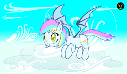 Size: 5100x3000 | Tagged: safe, artist:kyoshyu, derpibooru import, oc, oc:eclaircie clearing, bat pony, cloud, female, flying, high res, mare, solo