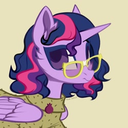 Size: 3500x3500 | Tagged: safe, artist:rrd-artist, derpibooru import, twilight sparkle, twilight sparkle (alicorn), alicorn, pony, alternate hairstyle, clothes, glasses, looking at you, solo, sweater
