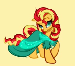 Size: 4000x3500 | Tagged: safe, artist:rrd-artist, derpibooru import, sunset shimmer, pony, unicorn, alternate hairstyle, clothes, dress, looking at you, solo