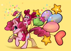 Size: 3500x2500 | Tagged: safe, artist:rrd-artist, derpibooru import, pinkie pie, earth pony, pony, balloon, chest fluff, confetti, party horn, riding, smiling, solo, sparkles, spinel (steven universe), steven universe