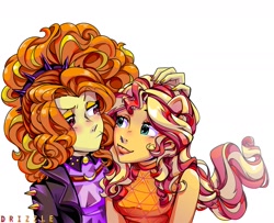Size: 1545x1255 | Tagged: safe, artist:drizzledazzle, derpibooru import, adagio dazzle, sunset shimmer, equestria girls, :p, female, lesbian, ponied up, shipping, sunsagio, tongue out