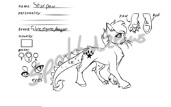 Size: 1244x779 | Tagged: safe, artist:spotted2_paws, derpibooru import, oc, oc only, cat, dracony, dragon, hybrid, pony, chest fluff, lined paper, paws, reference sheet, solo, underhoof, underpaw