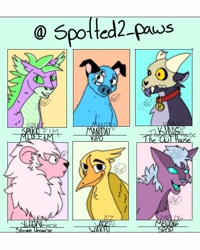 Size: 1000x1250 | Tagged: safe, artist:spotted2_paws, derpibooru import, spike, spike the regular dog, big cat, bird, dog, lion, equestria girls, bust, chest fluff, collar, crossover, king (the owl house), kipo and the age of wonderbeasts, lion (steven universe), male, she-ra and the princesses of power, signature, six fanarts, skull, steven universe, the owl house, wakfu