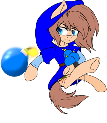 Size: 1300x1500 | Tagged: safe, alternate version, artist:juliet-gwolf18, derpibooru import, oc, oc only, earth pony, pony, background removed, bomb, clothes, cosplay, costume, earth pony oc, hat, link, simple background, solo, the legend of zelda, transparent background, underhoof, weapon