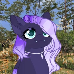 Size: 1080x1080 | Tagged: safe, artist:iceberggg.pl, derpibooru import, oc, oc only, pegasus, bust, eyelashes, female, jewelry, mare, necklace, outdoors, pegasus oc, smiling, solo, tree, two toned wings, wings