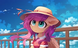 Size: 3450x2150 | Tagged: safe, artist:emeraldgalaxy, derpibooru import, fluttershy, pegasus, pony, clothes, cute, female, hat, mare, shirt, shyabetes, solo