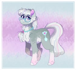 Size: 2106x1950 | Tagged: safe, artist:aaa-its-spook, derpibooru import, silver spoon, earth pony, pony, alternate design, chest fluff, coat markings, cute, female, fluffy, glasses, jewelry, looking at you, mare, necklace, older, older silver spoon, pale belly, pearl necklace, silverbetes, socks (coat marking), solo, unshorn fetlocks