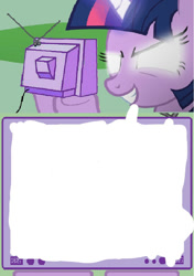 Size: 600x854 | Tagged: safe, artist:lovetime17, derpibooru import, twilight sparkle, 1000 hours in ms paint, exploitable meme, glowing eyes, meme, meme template, obligatory pony, solo, tv meme