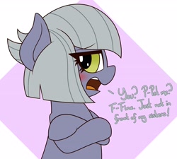 Size: 3923x3523 | Tagged: safe, artist:mrneo, derpibooru import, limestone pie, earth pony, pony, angry, blushing, crossed arms, crossed hooves, cute, dialogue, limetsun pie, looking at you, madorable, solo, tsundere
