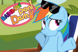 Size: 1358x916 | Tagged: safe, derpibooru import, edit, edited screencap, screencap, rainbow dash, pegasus, pony, crossover, pani poni dash, pun, shrug