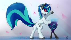 Size: 3840x2160 | Tagged: safe, artist:tenebrisnoctus, derpibooru import, dj pon-3, vinyl scratch, pony, unicorn, big tail, bipedal, bipedal leaning, female, headphones, leaning, mare, solo, sunglasses, unshorn fetlocks