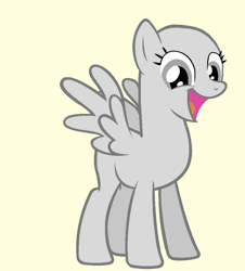 Size: 849x941 | Tagged: safe, artist:equine-bases, derpibooru import, oc, oc only, pegasus, pony, bald, base, eyelashes, female, happy, mare, open mouth, pegasus oc, simple background, smiling, solo, wings, yellow background