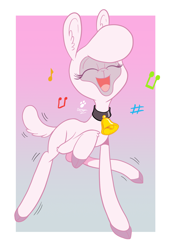 Size: 1288x1894 | Tagged: safe, artist:duragan, derpibooru import, pom lamb, lamb, sheep, them's fightin' herds, adorapom, community related, cute, dancing, eyes closed, happy, music notes, open mouth, raised hoof, raised leg, singing, smiling, solo