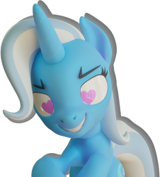 Size: 1986x2196 | Tagged: safe, artist:xppp1n, trixie, pony, unicorn, 3d, blender, blender cycles, female, grabbing, heart eyes, mare, simple background, smiling, solo, transparent background, wingding eyes