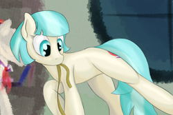 Size: 1800x1200 | Tagged: safe, artist:ahorseofcourse, ponerpics import, coco pommel, earth pony, pony, female, mannequin, mare, measuring tape, missing accessory, mouth hold, solo
