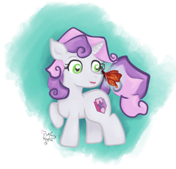Size: 878x846 | Tagged: safe, artist:pickfairy, derpibooru import, apple bloom, scootaloo, sweetie belle, butterfly, unicorn, cute, cutie mark crusaders, diasweetes, female, filly, magic, simple background, solo, transparent background