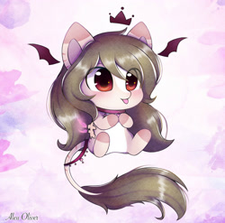 Size: 1877x1855 | Tagged: safe, artist:aleuoliver, derpibooru import, oc, oc only, bat pony, pony, :p, bat pony oc, bat wings, chibi, choker, colored hooves, crown, floating wings, jewelry, leonine tail, regalia, sitting, solo, tongue out, wings