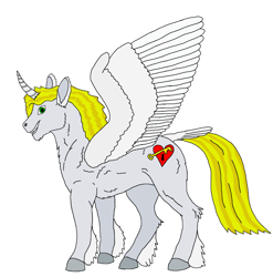 Size: 2152x2178 | Tagged: safe, artist:stargliderx, derpibooru import, oc, alicorn, fanfic:expedition to cloudbreak islands, alicorn oc, bird tail, curved horn, horn, male, romance, smiling, spread wings, stallion, unshorn fetlocks, wings